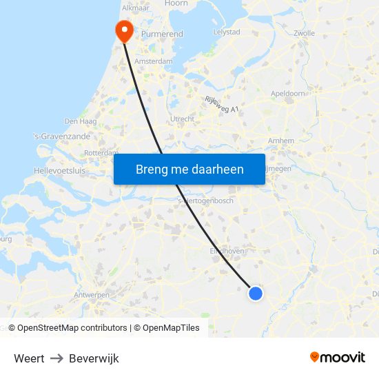 Weert to Beverwijk map