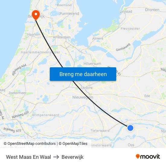 West Maas En Waal to Beverwijk map
