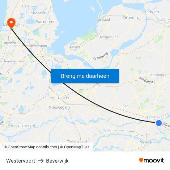 Westervoort to Beverwijk map