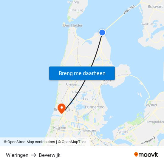 Wieringen to Beverwijk map