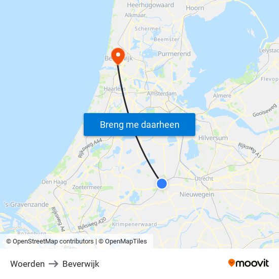 Woerden to Beverwijk map