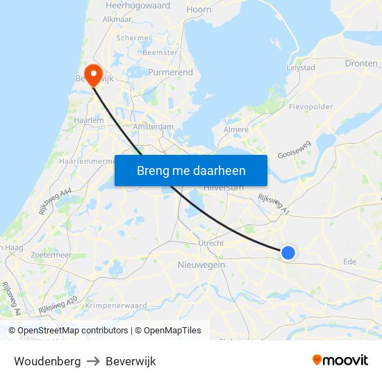 Woudenberg to Beverwijk map