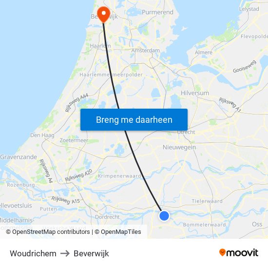 Woudrichem to Beverwijk map