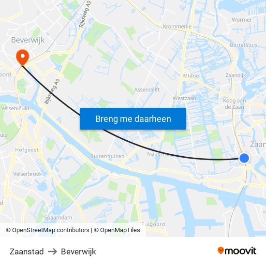 Zaanstad to Beverwijk map