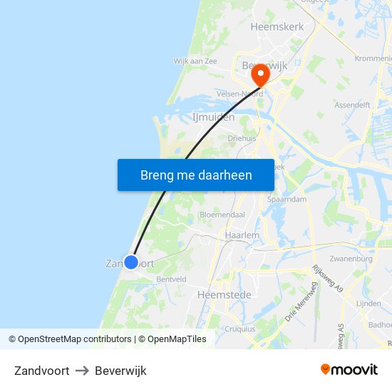 Zandvoort to Beverwijk map