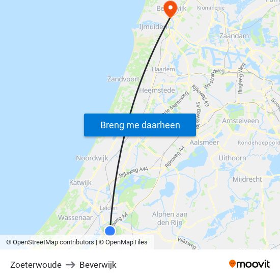 Zoeterwoude to Beverwijk map