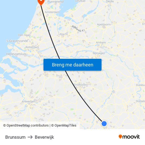 Brunssum to Beverwijk map