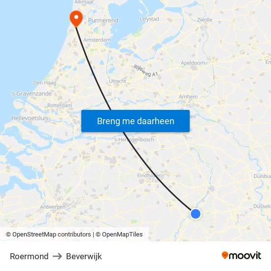 Roermond to Beverwijk map