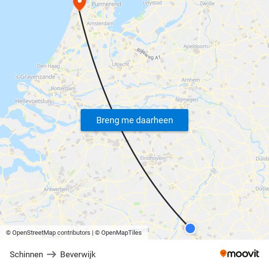Schinnen to Beverwijk map