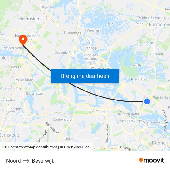 Noord to Beverwijk map