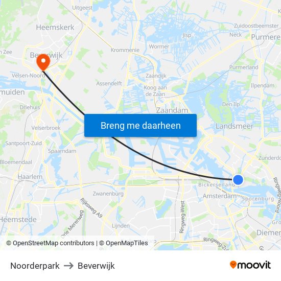 Noorderpark to Beverwijk map