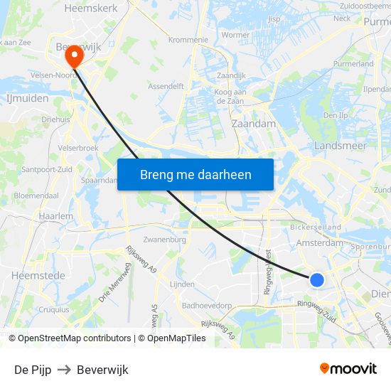 De Pijp to Beverwijk map