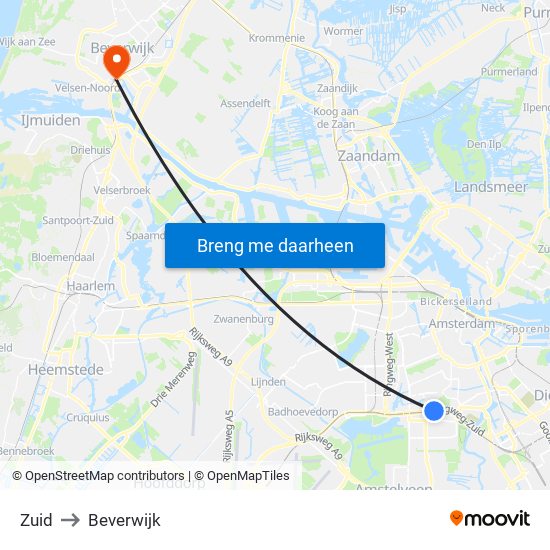 Zuid to Beverwijk map