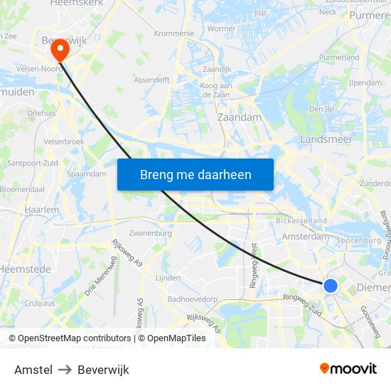 Amstel to Beverwijk map