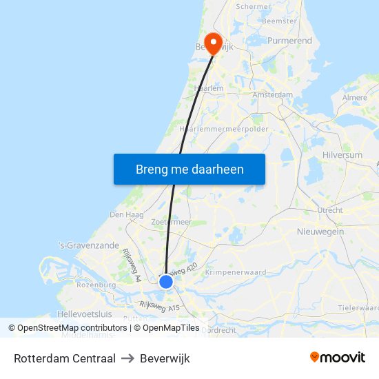 Rotterdam Centraal to Beverwijk map