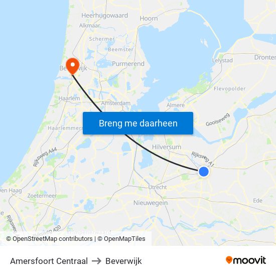 Amersfoort Centraal to Beverwijk map