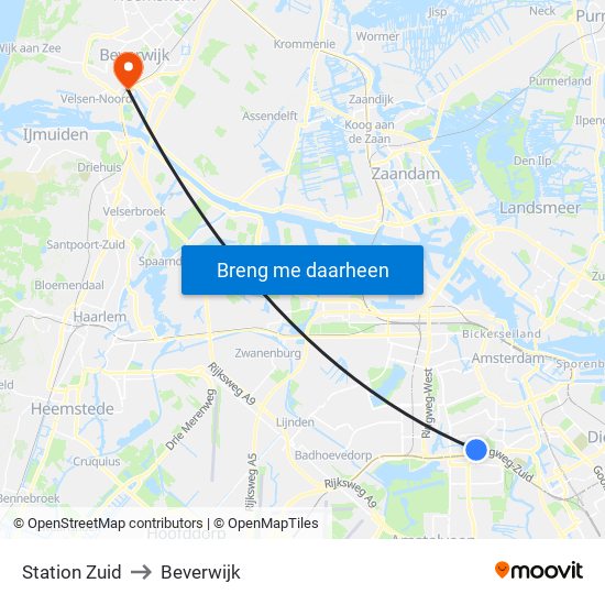 Station Zuid to Beverwijk map