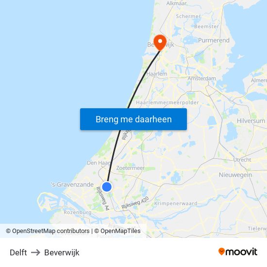 Delft to Beverwijk map