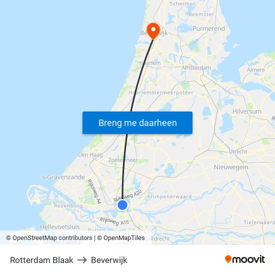 Rotterdam Blaak to Beverwijk map
