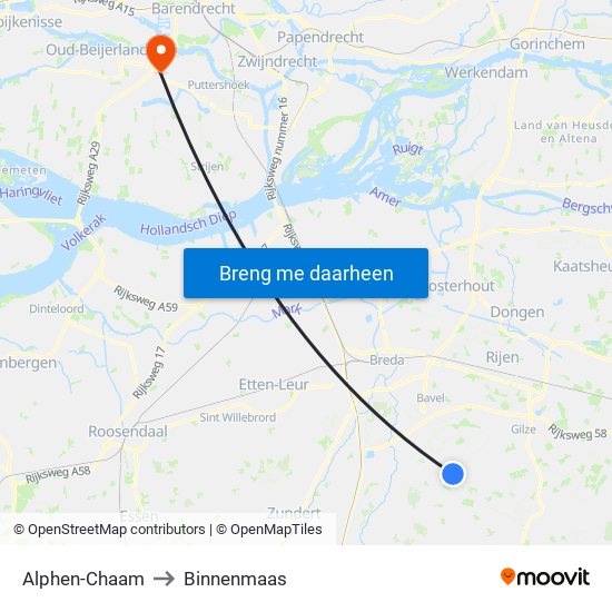 Alphen-Chaam to Binnenmaas map