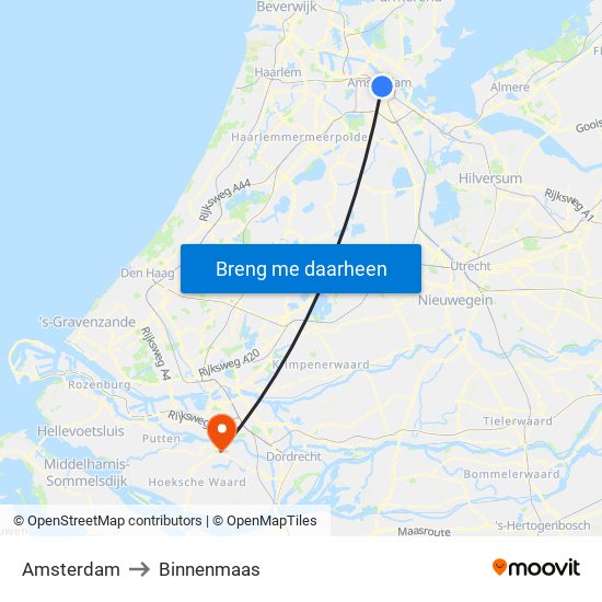 Amsterdam to Binnenmaas map