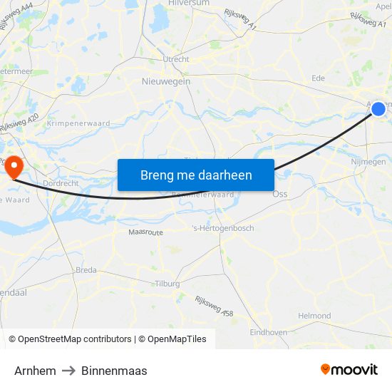 Arnhem to Binnenmaas map