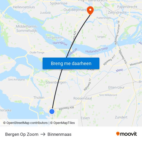 Bergen Op Zoom to Binnenmaas map