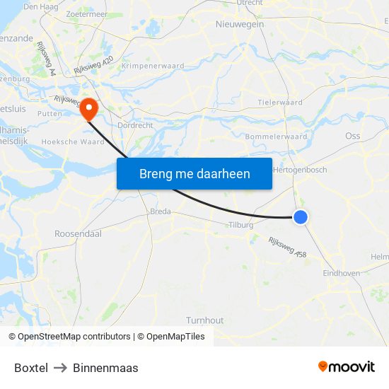 Boxtel to Binnenmaas map