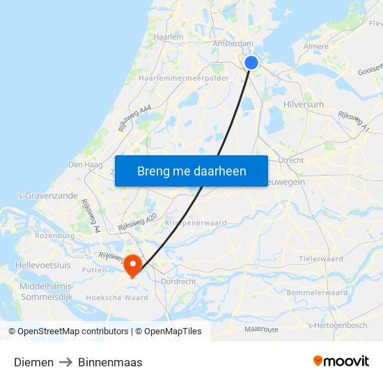 Diemen to Binnenmaas map