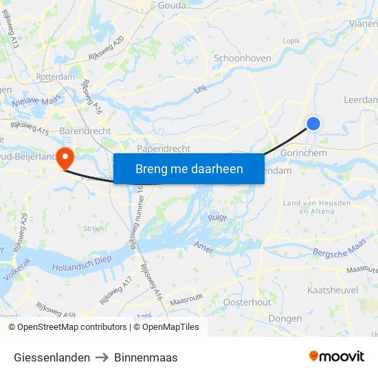 Giessenlanden to Binnenmaas map