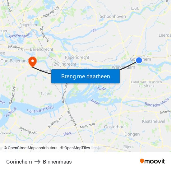 Gorinchem to Binnenmaas map