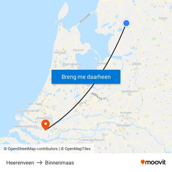 Heerenveen to Binnenmaas map