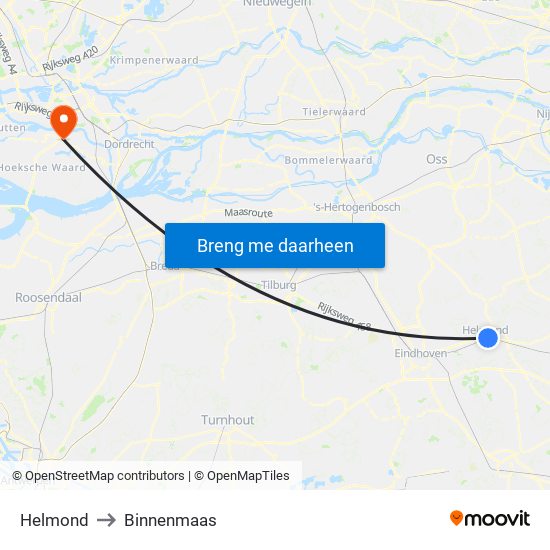 Helmond to Binnenmaas map