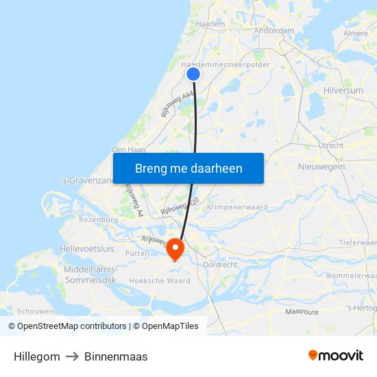 Hillegom to Binnenmaas map