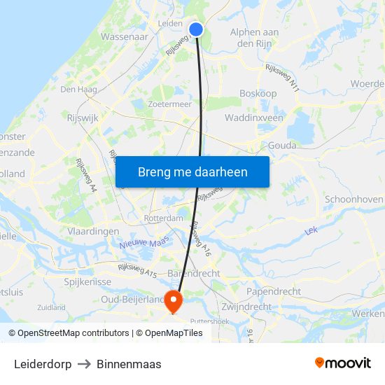 Leiderdorp to Binnenmaas map