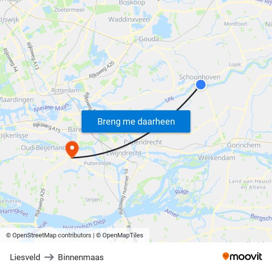 Liesveld to Binnenmaas map
