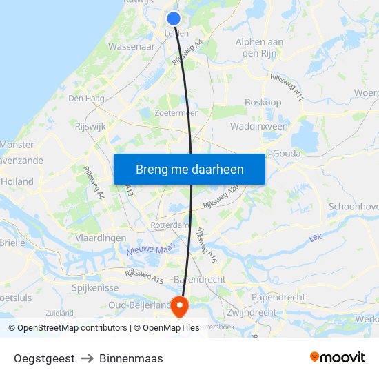 Oegstgeest to Binnenmaas map