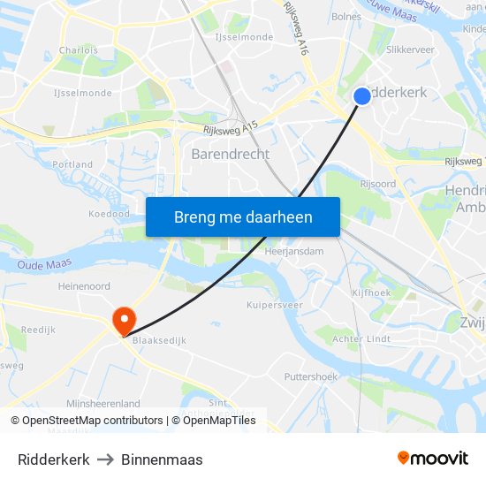 Ridderkerk to Binnenmaas map