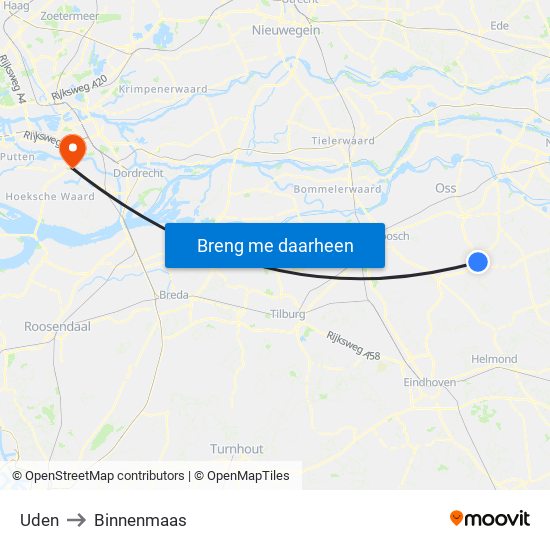 Uden to Binnenmaas map