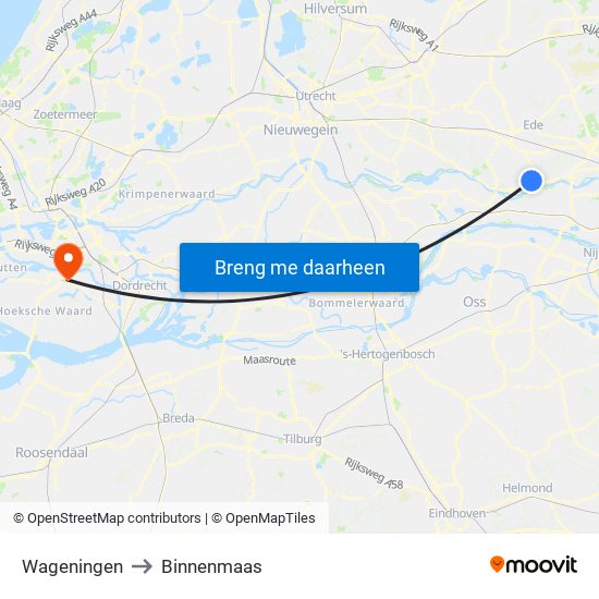 Wageningen to Binnenmaas map