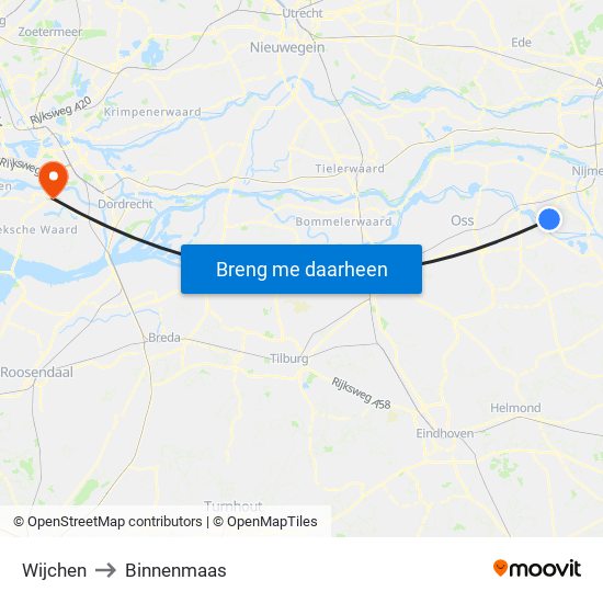 Wijchen to Binnenmaas map