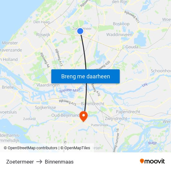 Zoetermeer to Binnenmaas map