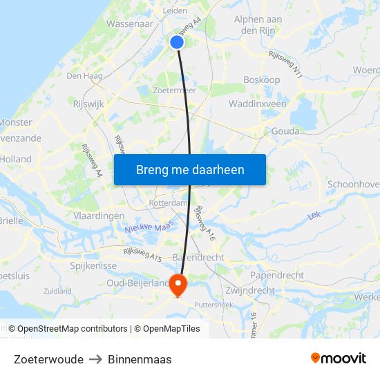 Zoeterwoude to Binnenmaas map