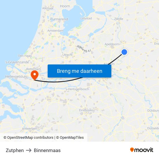 Zutphen to Binnenmaas map