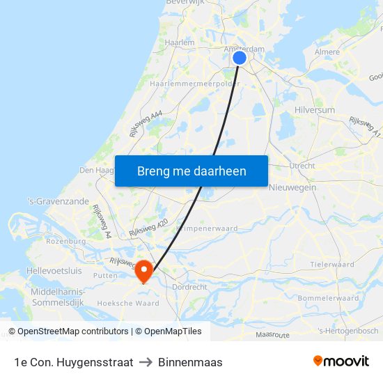 1e Con. Huygensstraat to Binnenmaas map
