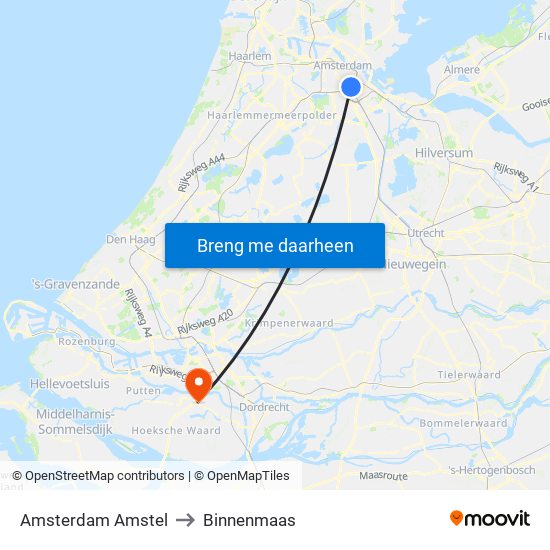 Amsterdam Amstel to Binnenmaas map