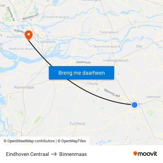 Eindhoven Centraal to Binnenmaas map
