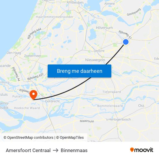 Amersfoort Centraal to Binnenmaas map