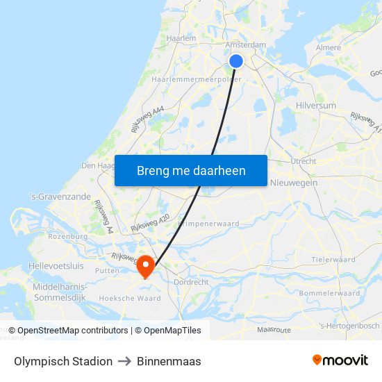 Olympisch Stadion to Binnenmaas map