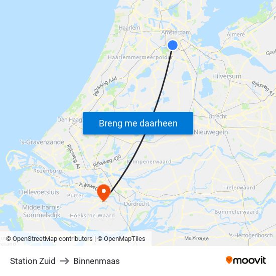 Station Zuid to Binnenmaas map